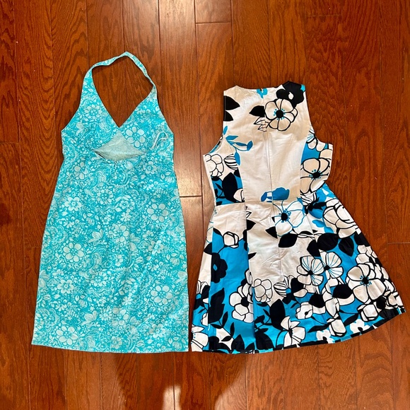 Lot of 2 sundresses halter Hawaiian print floral a-line skater tank dress beach - Picture 4 of 9